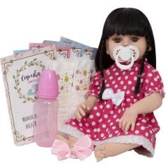 Boneca Reborn Realista Menina Recém Nascida Morena + Itens - Cegonha R