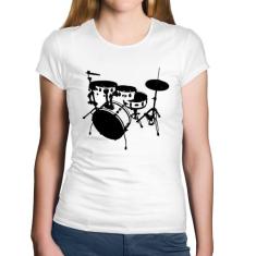Baby Look Algodão Bateria Música Baterista - Foca na Moda, Branco, G