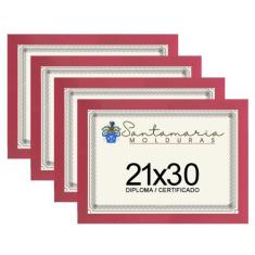 Kit 4 Molduras Porta Diploma Certificado A4 21x30 Rosa - Santamaria Mo