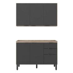 Cozinha Modulada Firenze Fi0009 Avena Grafito - Demóbile