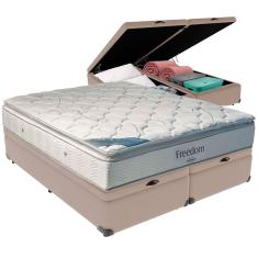 Cama Box Baú Bege e Colchão Freedom Molas Ensacadas King Ortobom