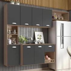 Armario de Parede com balcão Cozinha Suspensa 7 Portas e 1 Gaveta Mila