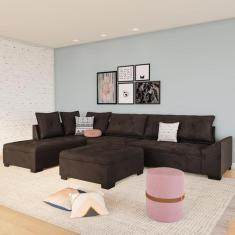 Sofá de Canto 5 Lugares com Chaise Esquerdo Blumenau Suede Café - Mobl