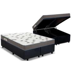 Cama Box Baú King Kit Colchão Light Saúde Espuma D33 Suede Black Preto Ortobom