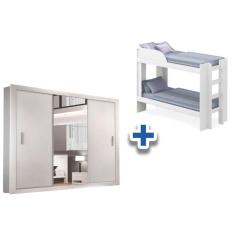 Colchão Pérola Polar (2Un) + Guarda Roupa Veneza Luxo + Beliche Bia Branco