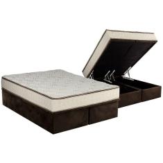 Cama Box Baú Queen: Colchão Molas Bonnel Luckspuma Montreal Spring + Base Crc Suede Brown(158X198)