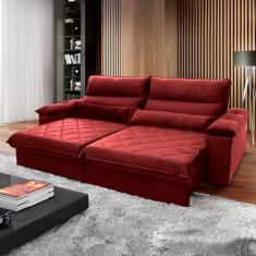 Sofá Retrátil Reclinável Grécia 2.10m Suede Velut Vermelho Molas no Assento - King House
