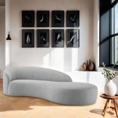 Divã Recamier Orgânico França 140cm Lado Direito Bouclé Cinza - Amaren