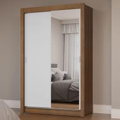 Guarda Roupa Solteiro Milano 2 Portas de Correr MDP com Espelho Rustic-Branco