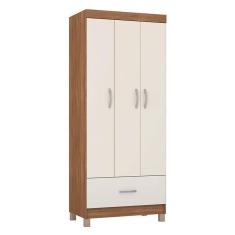 Guarda Roupa Solteiro Prince 3 Portas 1 Gaveta MDP Amêndola Touch Off White Demóbile