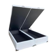 Cama Box Baú Queen Bipartido Sintético Branco Com Pistão A Gás, Imperi