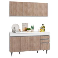 Armário Aéreo Argélia e Balcão Gabinete de Pia com Tampo Marrocos 150cm Branco/Castanho - Lumil