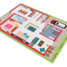 Tapete Em Lona Casa Rosa Grande Para Brincar 1,8X1,2M