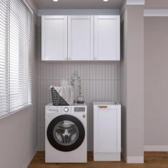 Lavanderia Modulada 2 Peças sem Tampo 1 Armário Aéreo 3 Portas 1 Balcão Cabecasa Madeiramadeira Branco