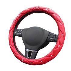 eing Capa de volante de couro PU, capa de volante com coroa de cristal brilhante, ajuste universal, protetor de roda de carro de 38 cm para mulheres e meninas, vermelha