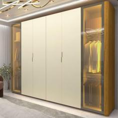 Guarda-roupa Casal 6 Portas com 2 Portas Reflecta com Pés com Led Innova Naturale/off White