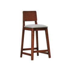 Banqueta Lyon Madeira Maciça com 68cm Altura Encosto Anatômico Assento Estofado Sintético Amêndoa/Bege