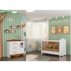 Berço e Cômoda Provençal Moveis Peroba Clara MDF , Branco Amêndoa