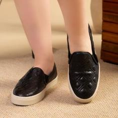 Slip on feminino tenis plataforma casual sapato de couro legitimo conf