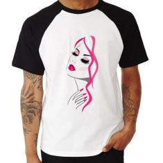Camiseta Raglan Salão De Beleza Maquiagem - Foca na Moda, Branco, Pret