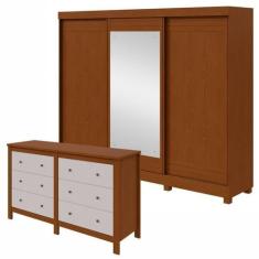 Conjunto de Guarda-roupa 3 Portas 4 Gavetas Nice com Espelho e com Pés