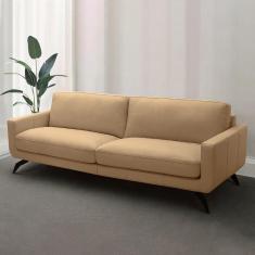Sofá Decorativo Thalia 4 Lugares Sala De Estar 270cm Pés Em Aço Couro Nude G88 - Gran Belo