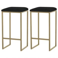 Kit 2 Banqueta Billie Base Gold Veludo Preto Gran Belo