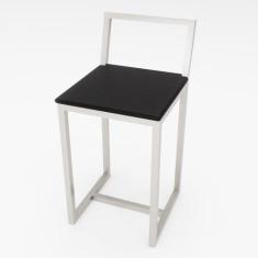 Banqueta Baixa Para Cozinha Branca Assento Estofado Industrial - Don C