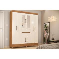 Guarda Roupa 8 Portas e 2 Gavetas c/ Espelho Munique Amêndola/Off White - Demóbile