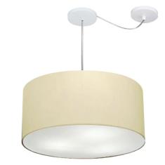 Lustre Pendente Cilíndrico Com Desvio Md-4263 Cúpula Em Tecido 55x25cm Algodão Crú - Bivolt