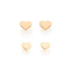 Kit Rommanel Banhados Ouro 18k Corações Primeiro E Segundo Furo