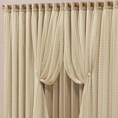 Cortina Monte Real 2,00M X 1,70M Tecido Blackout Voal Trabalhado Xadrez Sala Quarto - Chocolate