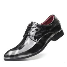 Sapato masculino moderno de negócios bico fino floral couro envernizado cadarço Oxford preto marrom vermelho cinza, Cinza, 6.5
