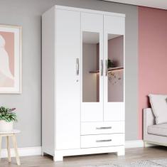 Guarda-Roupa Solteiro Açaí 3 Portas 2 Gavetas com Espelho Flex Branco e Branco/Rosa Chá - Henn