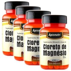 Kit 4 unidades Cloreto de Magnésio PA 60cps 430mg Apisnutri - Cloreto 