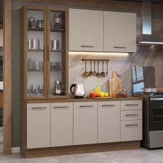 Armário De Cozinha Completa 190cm Com Cristaleira Agata Madesa Rustic Crema