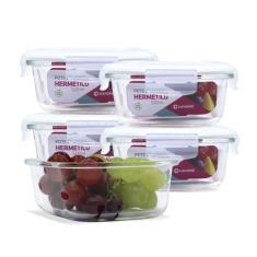 Kit Conjunto 5 Potes Vidro Hermético Tampa Plástico Marmita Mantimento