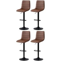 Kit 4 Banqueta Alta Estilo Estofada Com Base Giratória E Regulagem De Altura - Marrom