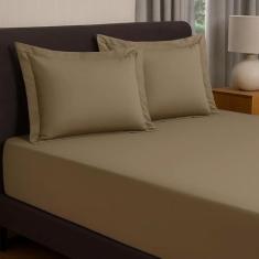 Jogo Lençol Solteiro 02 Peças Percal 300 Fios 100% Algodão Aba Americana (Caqui)