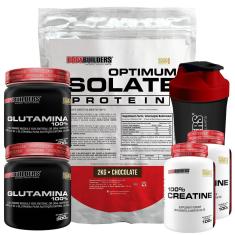 Kit Optimum Isolate Whey Protein 2kg+2x Creatina 100g+2x Glutamina 300g+Coqueteleira-Bodybuilders-Unissex
