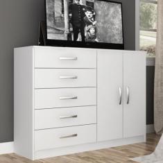 Cômoda 5 Gavetas 2 Portas CP25 Evidência Móveis, Branco