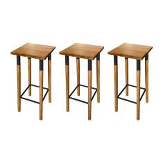 Kit 3 Banquetas Bistro Industrial Colors Ferro e Madeira Maciça - Preta