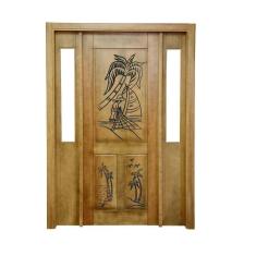 Portal Madeira Maciça Vitrô Duplo Pescador Entalhada Completa 153x213x16cm Cedro Rosa Marrom