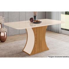 Mesa para Cozinha Luiza SC15 + Tampo Madeirado Vidro Curvo 160x90cm Nature/Off White - Henn