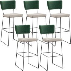 Kit 05 Banquetas Altas Cozinha Allana L02 Verde Musgo Cru