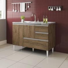 Balcão para pia de 1,20 mt Maceió com gavetão Castanho - ByMadero Mobi