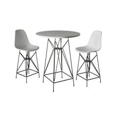 Jogo Mesa Bistrô Eames Eiffel Branca 60cm 2 Banquetas Branca Base Ferr