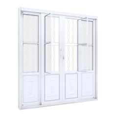 Porta de Correr Aço Central com Postigo e Grade Mosaico 2 Folhas Móveis e 2 Fixas Lucasa Facilità  213cmx200cmx13cm Branco