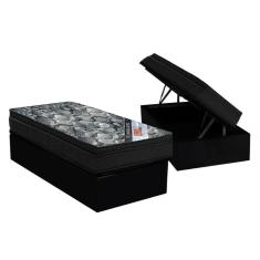 Cama Box Baú Solteiro: Colchão Molas Bonnel Ortobom Nanolastic Fort Tech ISO + Base CRC Suede Black(88x188)