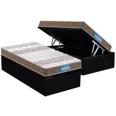 Cama Box Baú Solteiro: Colchão Anatômico Probel D33 / EP Guarda Costas PróIntense Double Face + Base CRC Suede Black(88x188)